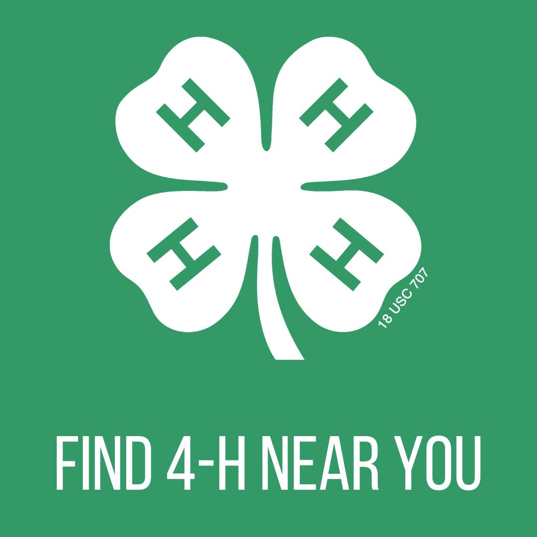 white 4-H clover that reads "Find 4-H near you"