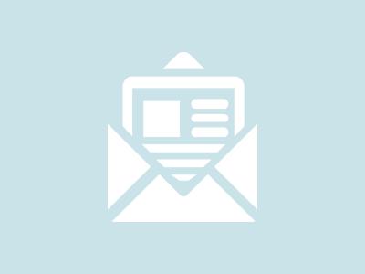 icon of newsletter coming out of an envelope on blue background